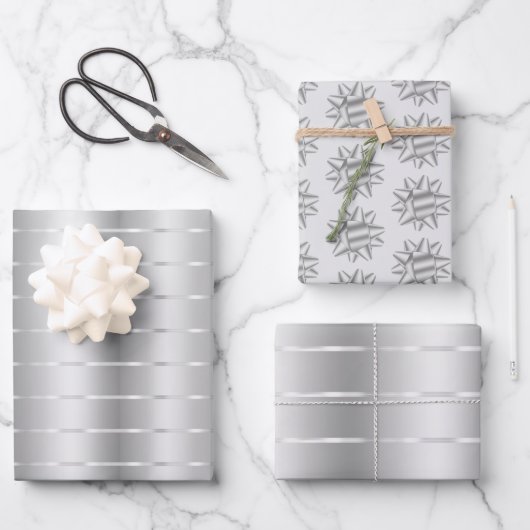 Chic Silver Ribbon Bow Vrijgezellenfeest Inpakpapier Vel (Voorkant)