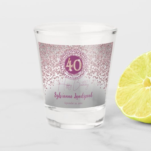 Chic Silver & Roos Gold Glitter 40e Verjaardag Gif Shot Glas (Voorkant)