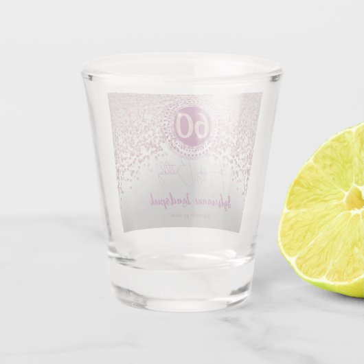 Chic Silver & Roos Gold Glitter 60e Verjaardag Gif Shot Glas (Achterkant)