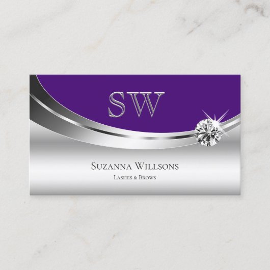 Chic Silver Royal Paars met Monogram en Diamond Visitekaartje (Voorkant)