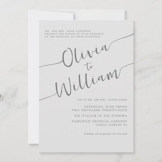 Chic Silver Script Huwelijksuitnodiging Kaart (Voorkant)