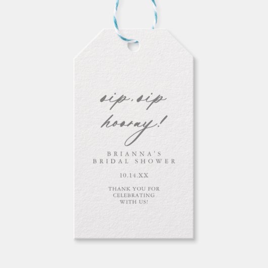 Chic Silver Sip Sip Hooray Vrijgezellenfeest Cadeaulabel (Voorkant)