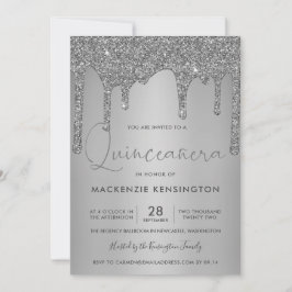 Chic Silver Sparkle Glitter Drift Quinceañera Kaart
