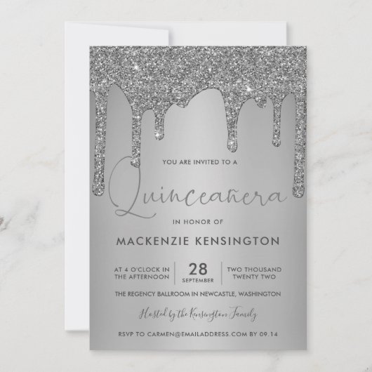 Chic Silver Sparkle Glitter Drift Quinceañera Kaart (Voorkant)