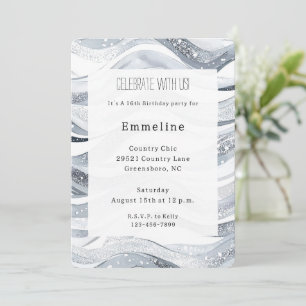Chic Silver Sparkle Waves Verjaardag Kaart