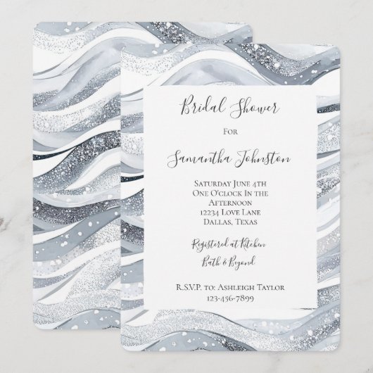 Chic Silver Sparkle Waves Vrijgezellenfeest Kaart (Voorkant / Achterkant)