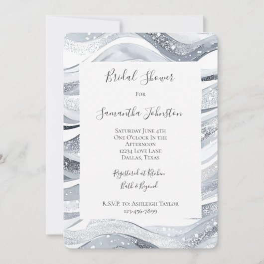 Chic Silver Sparkle Waves Vrijgezellenfeest Kaart (Voorkant)