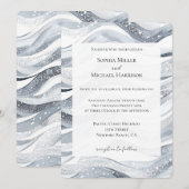Chic Silver Sparkle Waves Wedding Kaart (Voorkant / Achterkant)