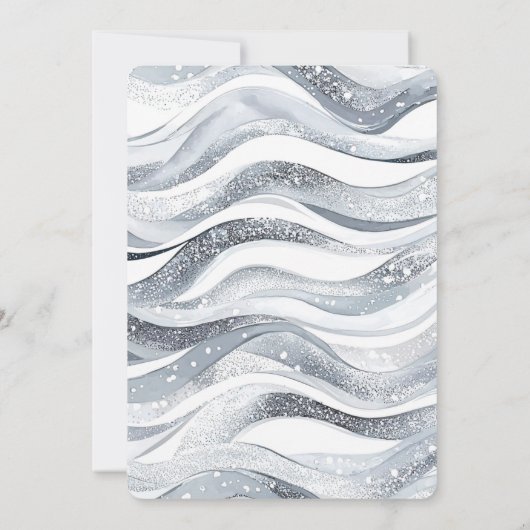 Chic Silver Sparkle Waves Wedding Kaart (Achterkant)