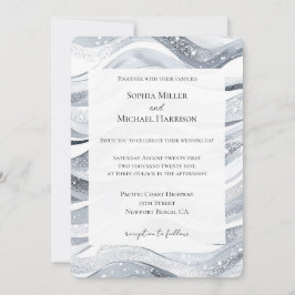 Chic Silver Sparkle Waves Wedding Kaart