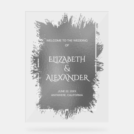 Chic Silver Splash Wedding Welkom Acryl Bord (Voorkant)