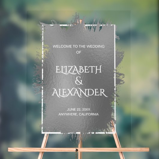 Chic Silver Splash Wedding Welkom Acryl Bord (Neutraal)