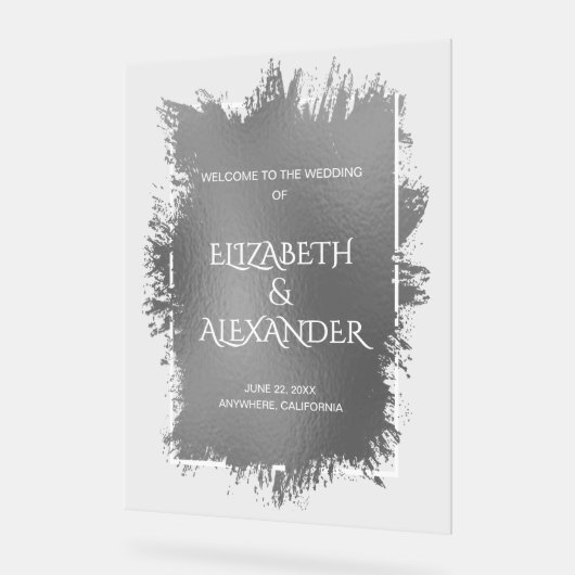 Chic Silver Splash Wedding Welkom Acryl Bord (Hoek)