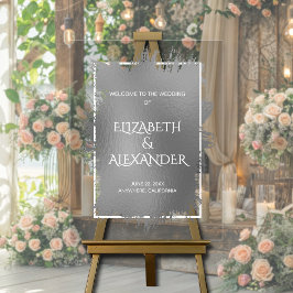 Chic Silver Splash Wedding Welkom Acryl Bord