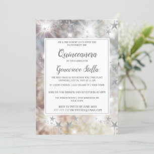 Chic Silver Stars Quinceanera Uitnodiging