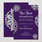 Chic Silver Stars Uitnodiging voor nieuwe jaren (Voorkant / Achterkant)