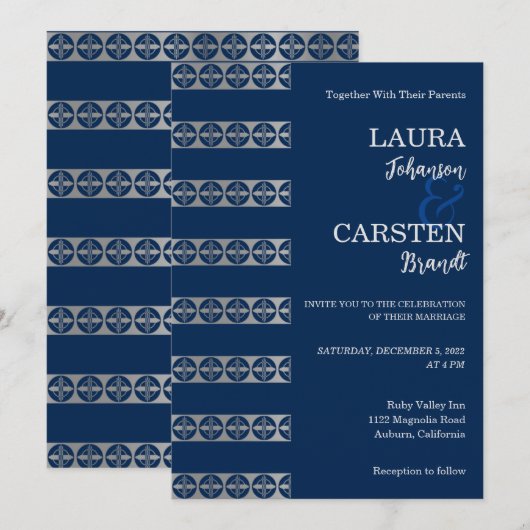 Chic Silver Stripes Wedding Uitnodiging (Voorkant / Achterkant)