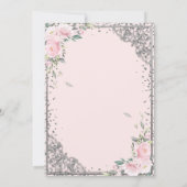 Chic Silver Tiara, Diamond Pink Flowers Quinceañer Kaart (Achterkant)