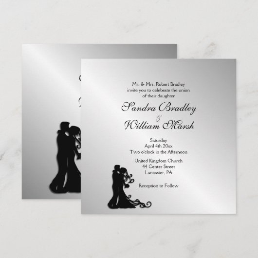 Chic Silver Wedding Uitnodiging (Voorkant / Achterkant)