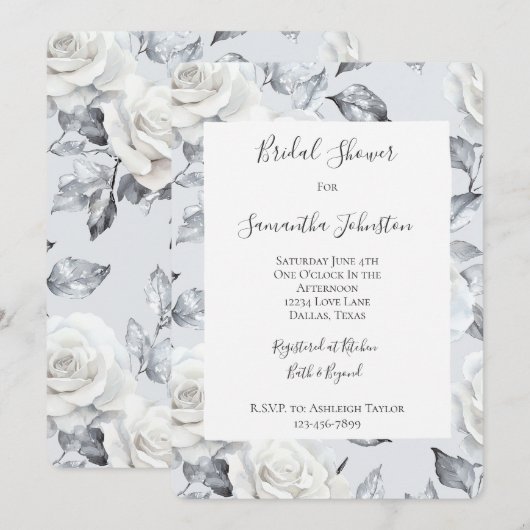 Chic Silver White Roses Floral Vrijgezellenfeest Kaart (Voorkant / Achterkant)