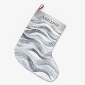 Chic Silver White Wavy Stripes Christmas   Grote Kerstsok (Voorkant (Hangend))