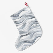 Chic Silver White Wavy Stripes Christmas Grote Kerstsok (Achterkant (Hangend))