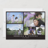 Chic Simple 5 Photo Collage Black White Wedding Kaart (Voorkant)