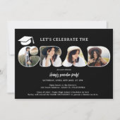 Chic Simple Black 3 afstuderen van het fotoscript Kaart (Voorkant)