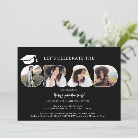 Chic Simple Black 3 afstuderen van het fotoscript Kaart (Staand voorkant)