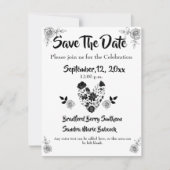Chic Simple Black en White Floral Heart Wedding Save The Date (Voorkant)