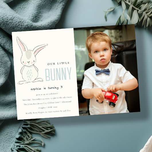 Chic Simple Cute Blue Bunny Boys Foto Kinder Kaart
