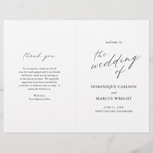 Chic Simple Elegant Budget Wedding Programme (Voorkant)