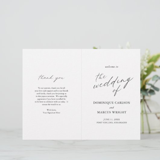 Chic Simple Elegant Budget Wedding Programme (Staand voorkant)