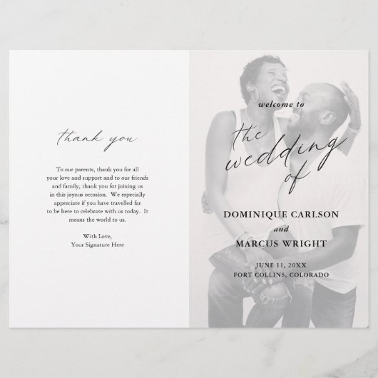 Chic Simple Elegant Photo Budget Wedding Programme (Voorkant)