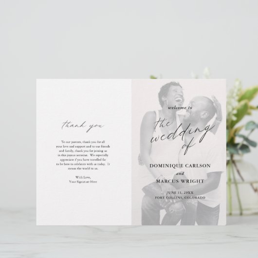 Chic Simple Elegant Photo Budget Wedding Programme (Staand voorkant)