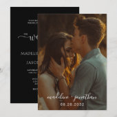 Chic Simple Elegant Script Black Photo Wedding Kaart (Voorkant / Achterkant)