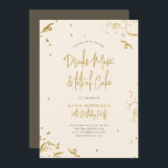 Chic Simple Gold Glitter Confetti 30th Birthday Kaart<br><div class="desc">Chic Simple Gold Glitter Confetti 30th Birthday Invitation. Met faux gold glitter confetti rond de rand met "Drinken,  muziek en veel Cake" in een handgeschreven script-typografie. Ideaal voor een milestone verjaardagsfeestje!</div>