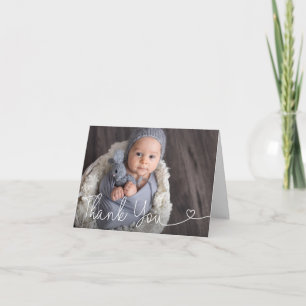 Chic Simple Heart script Baby Boy babyfeest Bedankkaart