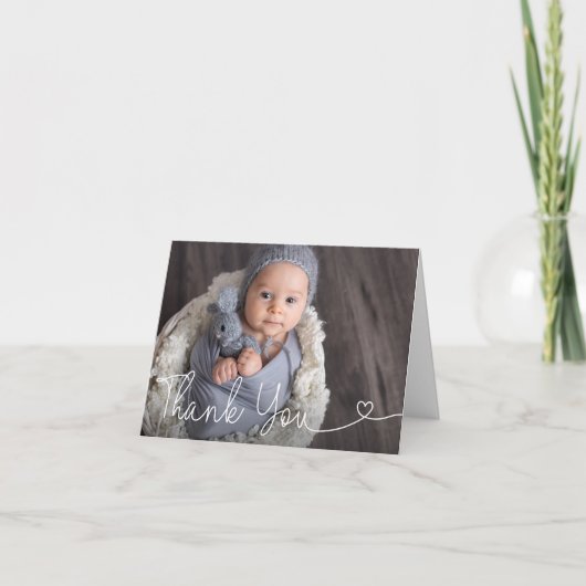 Chic Simple Heart script Baby Boy babyfeest Bedankkaart (Voorkant)
