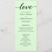 Chic Simple Mint Green Wedding Love Script Programmakaart (Voorkant)