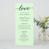 Chic Simple Mint Green Wedding Love Script Programmakaart (Staand voorkant)