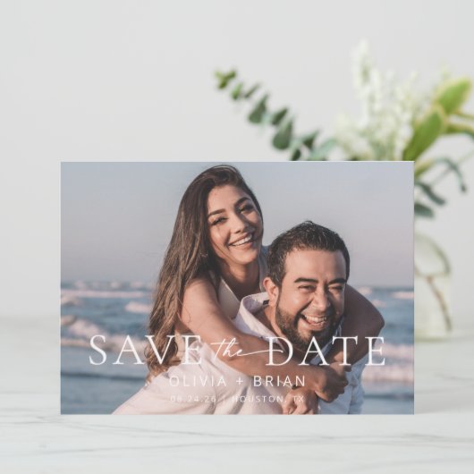 Chic + Simple Modern Save the Date Photo Card (Staand voorkant)
