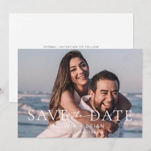 Chic + Simple Modern Save the Date Photo Card (Voorkant / Achterkant)
