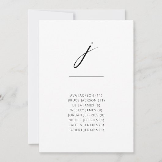 Chic + Simple Modern Script Alfabetical Seating J (Voorkant)