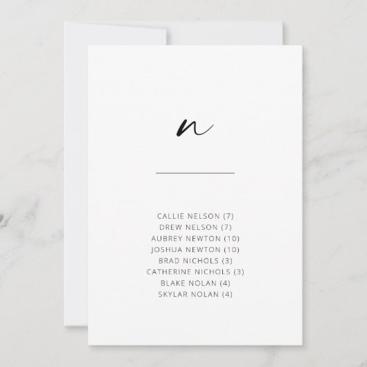 Chic + Simple Modern Script Alfabetical Seating N (Voorkant)