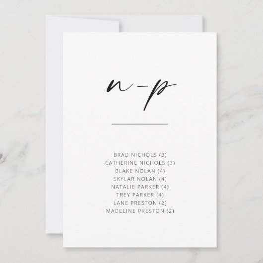 Chic Simple Modern Script Alfabetical Seating N-P (Voorkant)