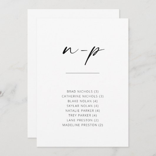 Chic Simple Modern Script Alfabetical Seating N-P (Voorkant / Achterkant)