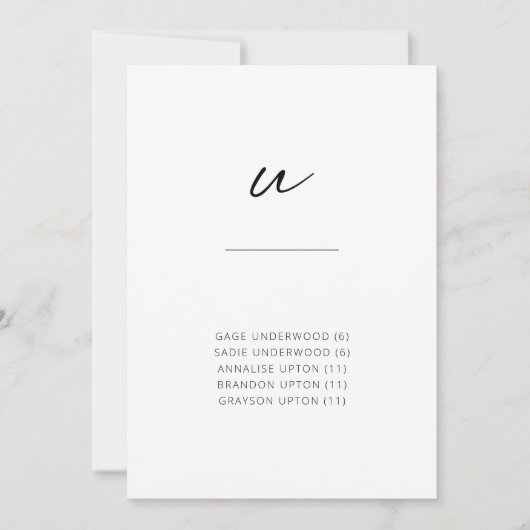 Chic + Simple Modern Script Alfabetical Seating U (Voorkant)