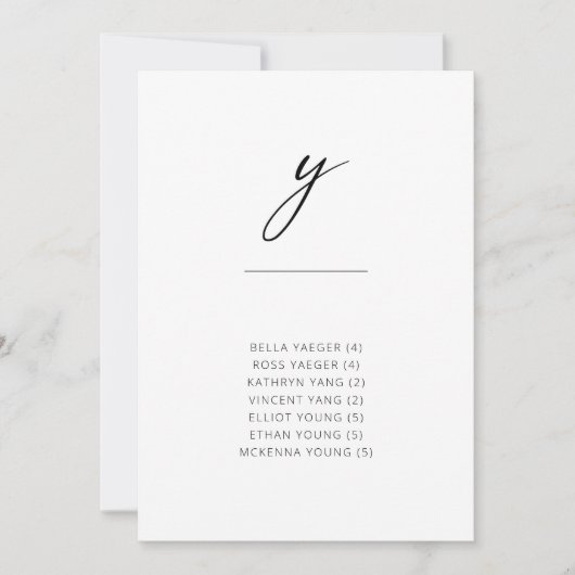 Chic + Simple Modern Script Alfabetical Seating Y (Voorkant)