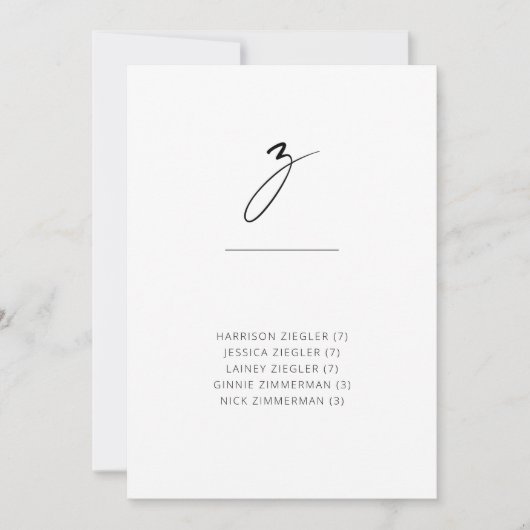 Chic + Simple Modern Script Alfabetical Seating Z (Voorkant)
